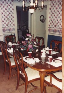 Our dining room table set for Christmas