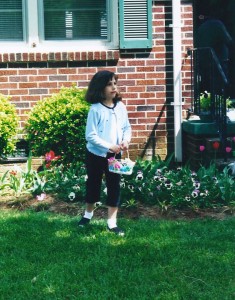 Elise hunting eggs at my grandparent's house